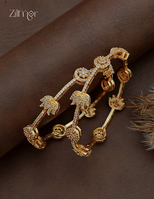 Gold AD Stone Lotus Bangle Pair - SC1012804