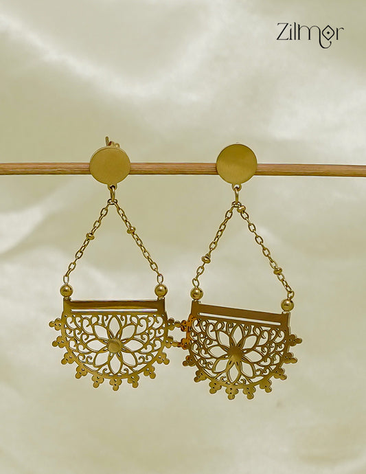 Gold Filigree Mandala Cut-Work Chain Dangle Earrings - AS1012690