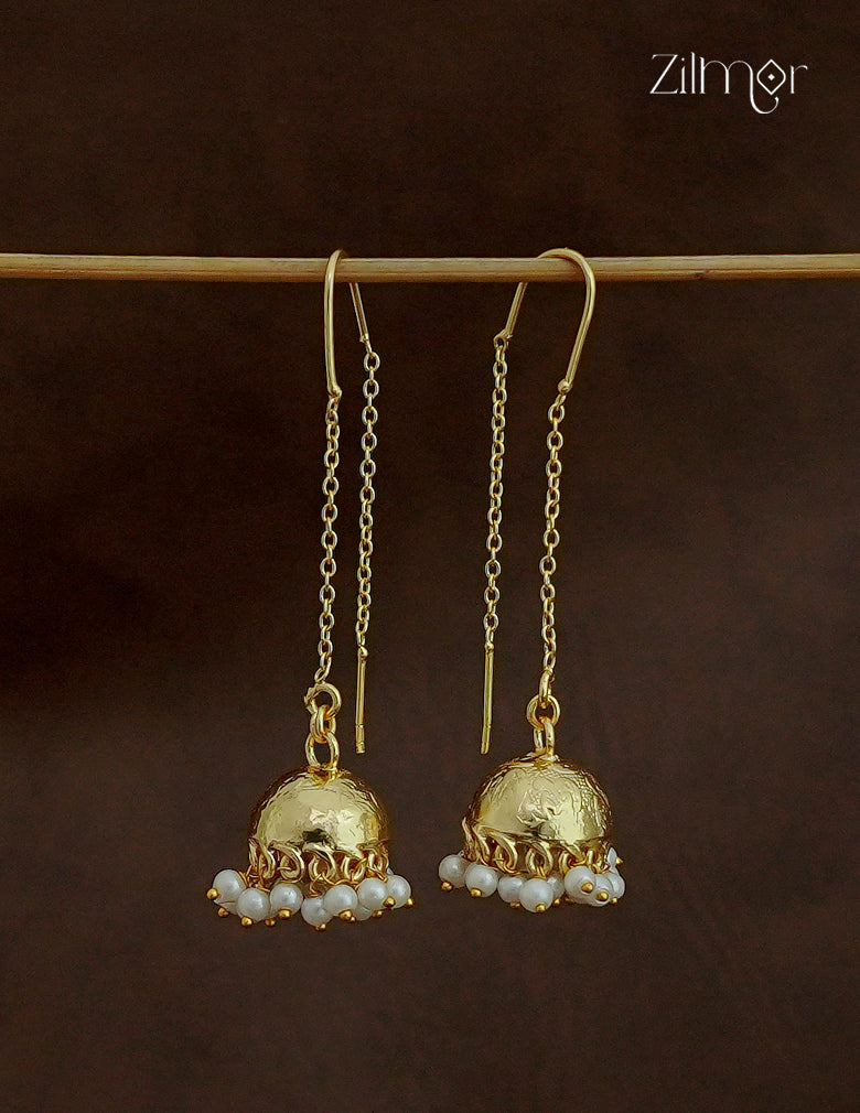Gold Pearl Jhumka Long Chain Threader Drop Earrings - AS1012691