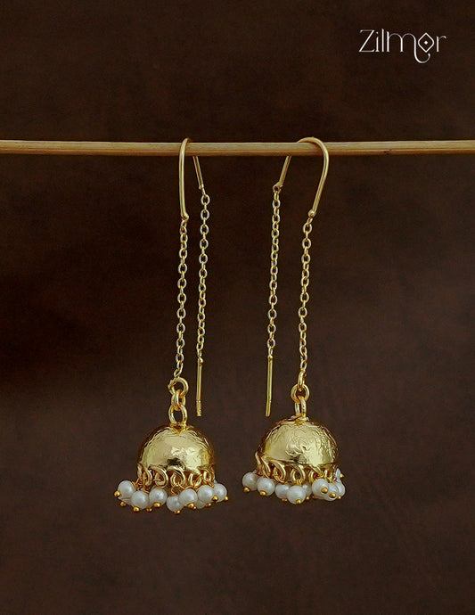 Gold Pearl Jhumka Long Chain Threader Drop Earrings - AS1012691