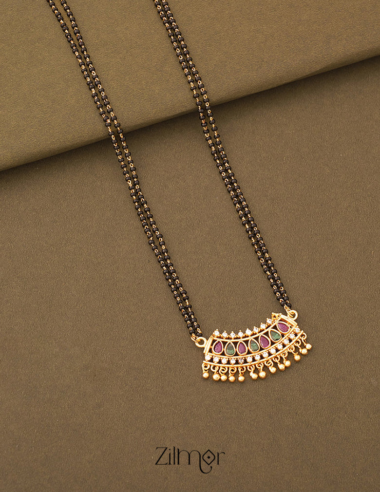 Gold Plated AD Stone Pendant Mangalsutra Necklace - SR100558 4-Zilmor