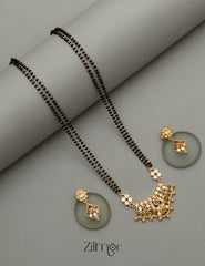Gold Plated AD Stone Pendant Mangalsutra Necklace with Earring Set - SR100569 1-Zilmor
