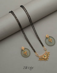 Gold Plated AD Stone Pendant Mangalsutra Necklace with Earring Set - SR100569 2-Zilmor