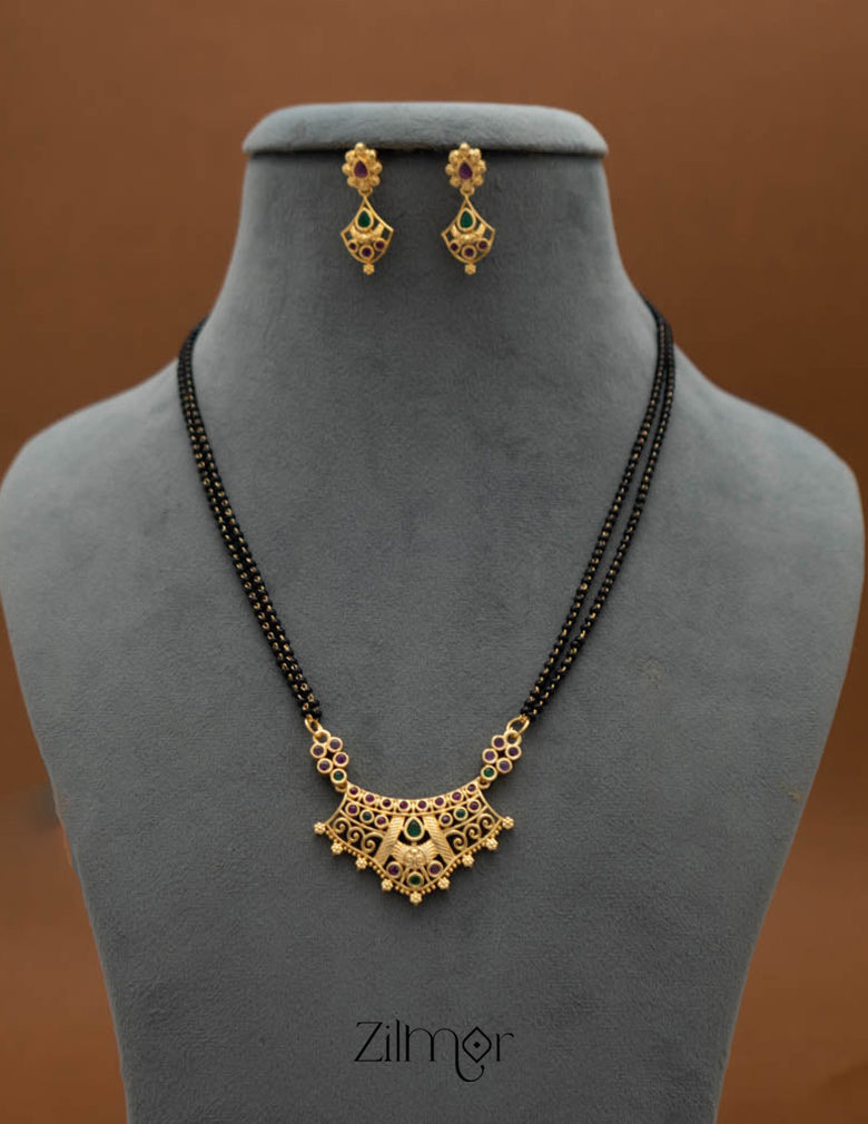Gold Plated AD Stone Pendant Mangalsutra Necklace with Earring Set - SR100569 3-Zilmor