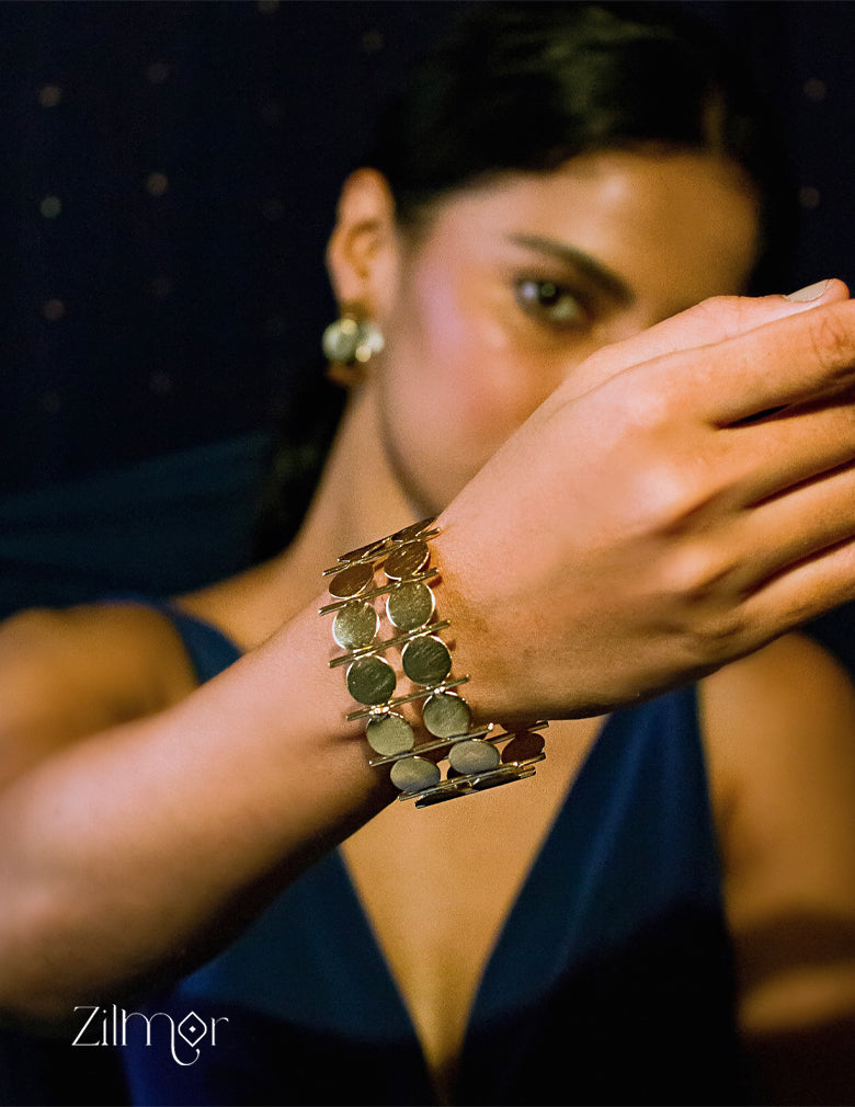 Gold Plated Brass Adjustable Coin Cuff Bangle - AS100737 2-Zilmor