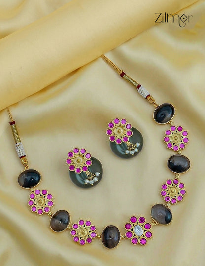 Natural Gem Stone Choker Necklace & Earrings Set - KS1012442