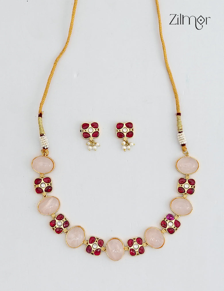 Natural Gem Stone Choker Necklace Earrings Set - KS1012443