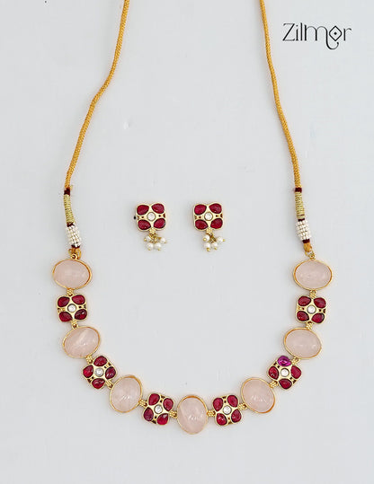 Natural Gem Stone Choker Necklace Earrings Set - KS1012443