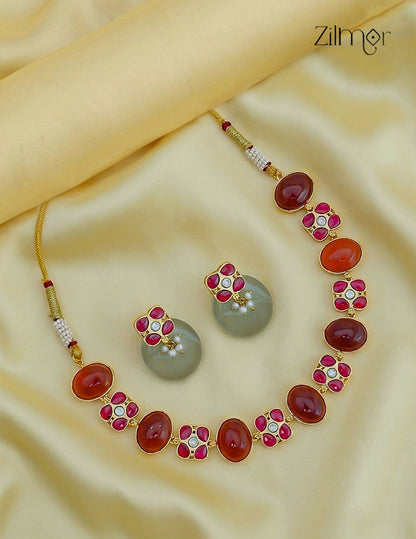 Natural Gem Stone Choker Necklace Earrings Set - KS1012443
