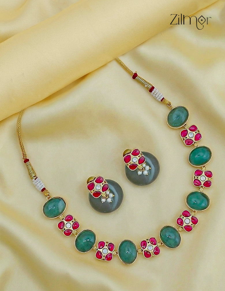 Natural Gem Stone Choker Necklace Earrings Set - KS1012443