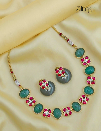 Natural Gem Stone Choker Necklace Earrings Set - KS1012443