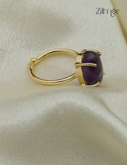 Gold Plated Gemstone Adjustable Ring - AS1013028