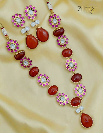 Natural Gem Stone Long Necklace & Earrings Set - KS1012441