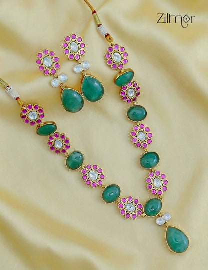 Natural Gem Stone Long Necklace & Earrings Set - KS1012441