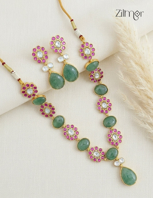 Natural Gem Stone Long Necklace & Earrings Set - KS1012441