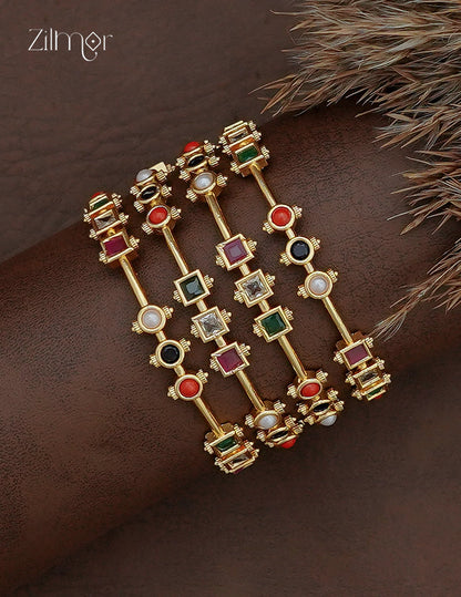 Gold Plated Multi Colour Stone Bangle 2 Pair - SC1012799