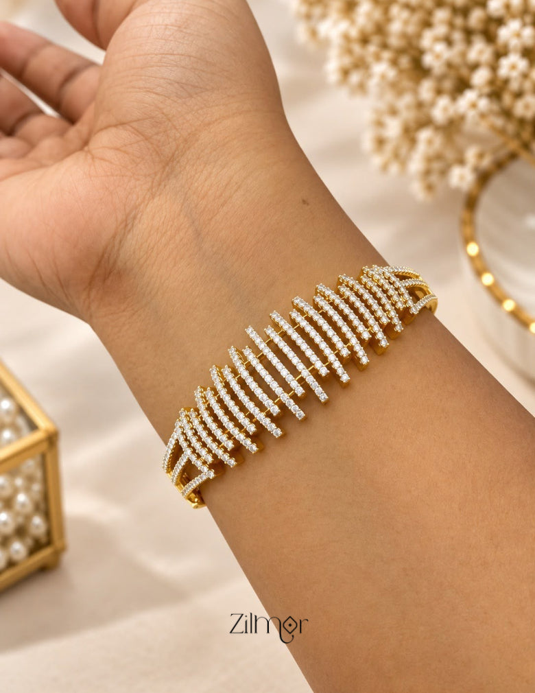 Gold Plated Openable AD Stone Bangle - AH1012922