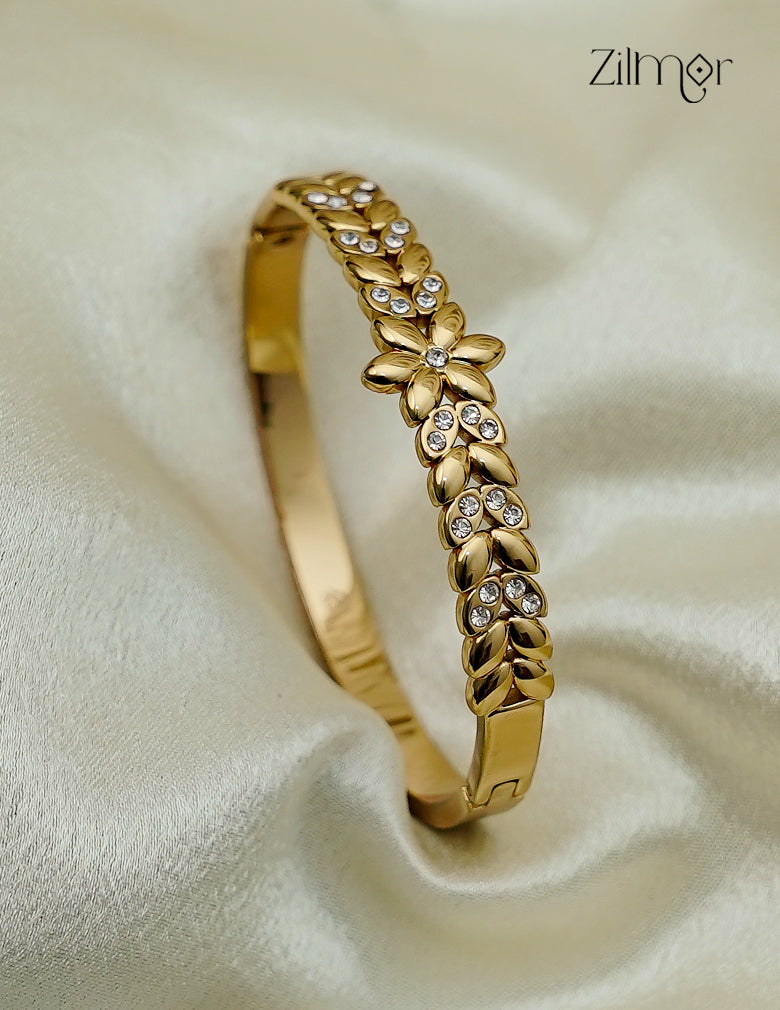 Anti Tarnish Flower design Openable AD Stone Bangle - KAK023