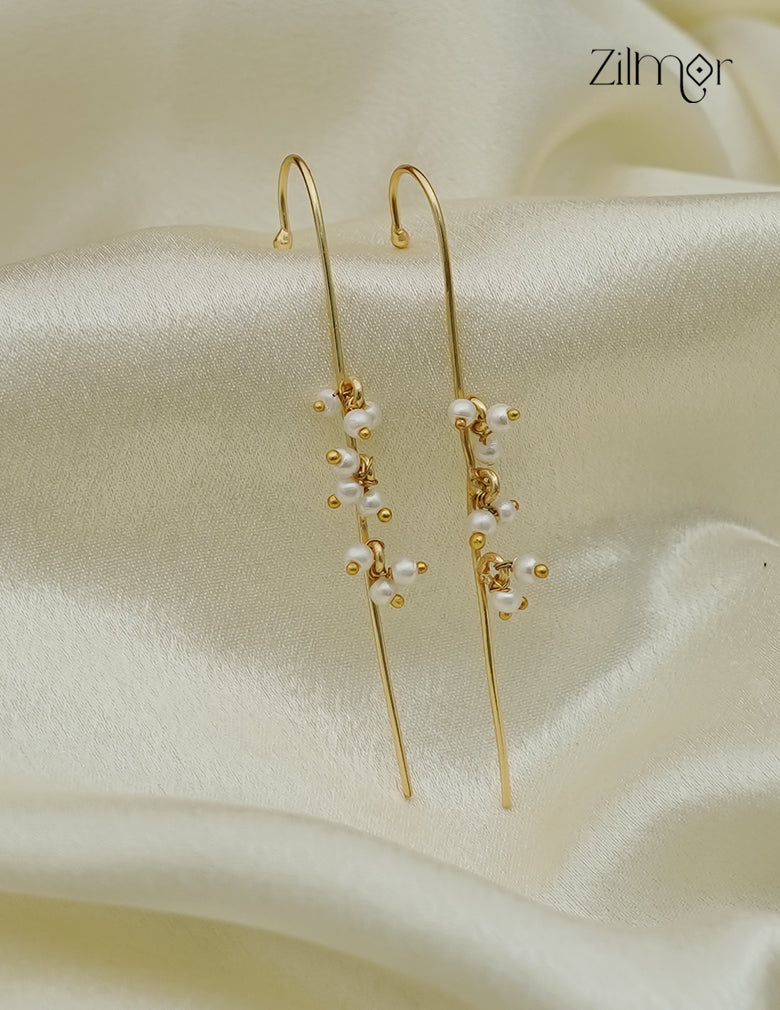 Gold Plated Pearl Drop Ear Cuff Earrings - AS1013027