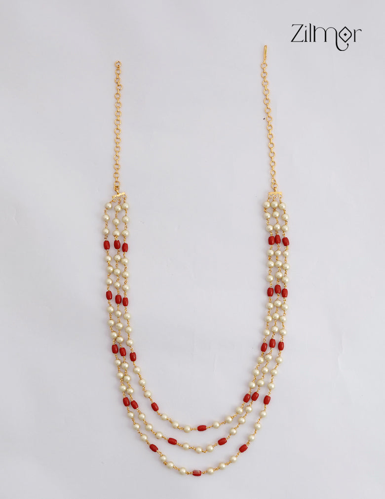 Gold Plated Triple Layer Coral & Pearl Bead Necklace - SG1012527