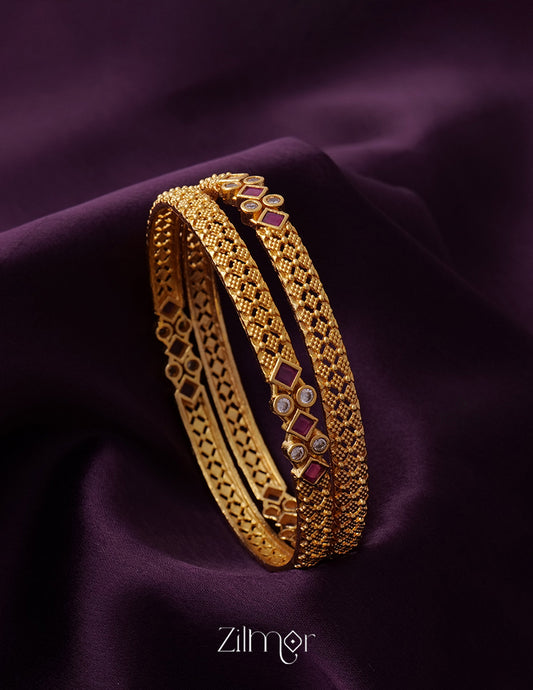 Gold Plated stone bangle (Pair) - SG100495