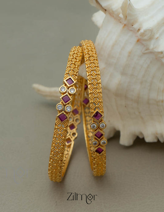 Gold Plated stone bangle (Pair) - SG100495