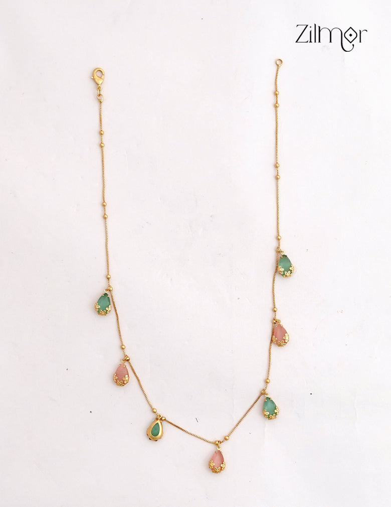 Gold Teardrop Charm Station Necklace - NV1012757