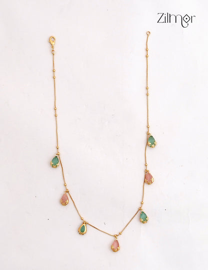 Gold Teardrop Charm Station Necklace - NV1012757