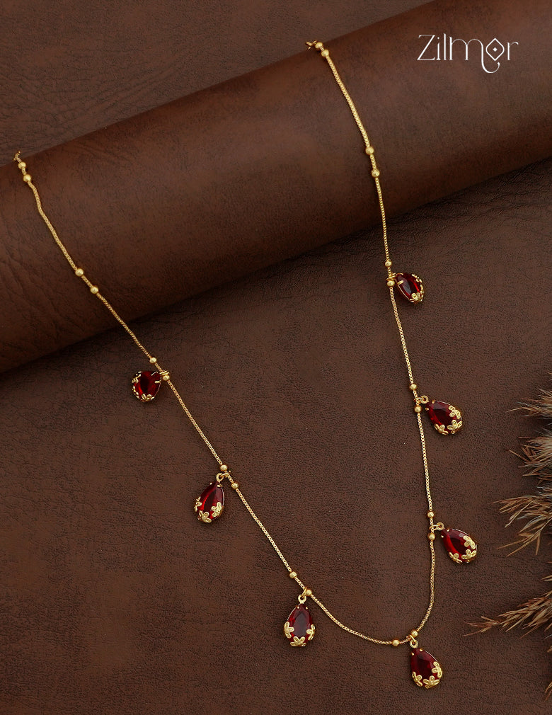Gold Teardrop Charm Station Necklace - NV1012757