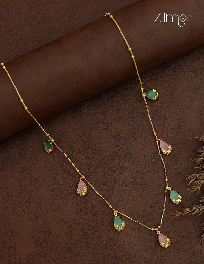 Gold Teardrop Charm Station Necklace - NV1012757
