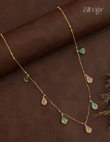 Gold Teardrop Charm Station Necklace - NV1012757