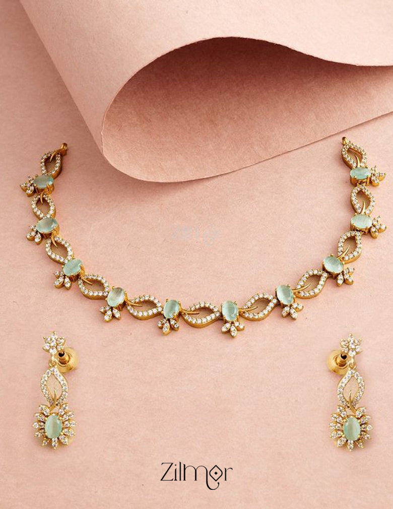 Gold Tone AD Stone Bridal Necklace Earring Set (color option) - SN100777 2-Zilmor