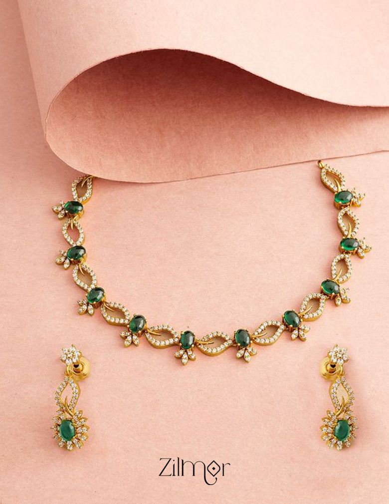 Gold Tone AD Stone Bridal Necklace Earring Set (color option) - SN100777 4-Zilmor