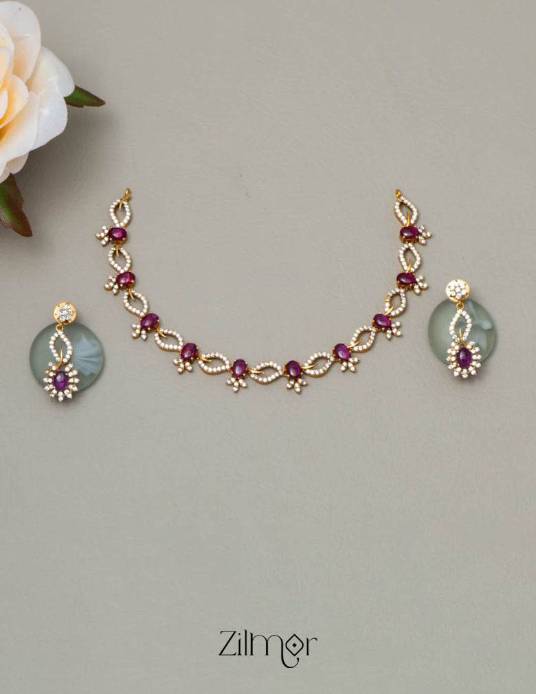 Gold Tone AD Stone Bridal Necklace Earring Set (color option) - SN100777 3-Zilmor