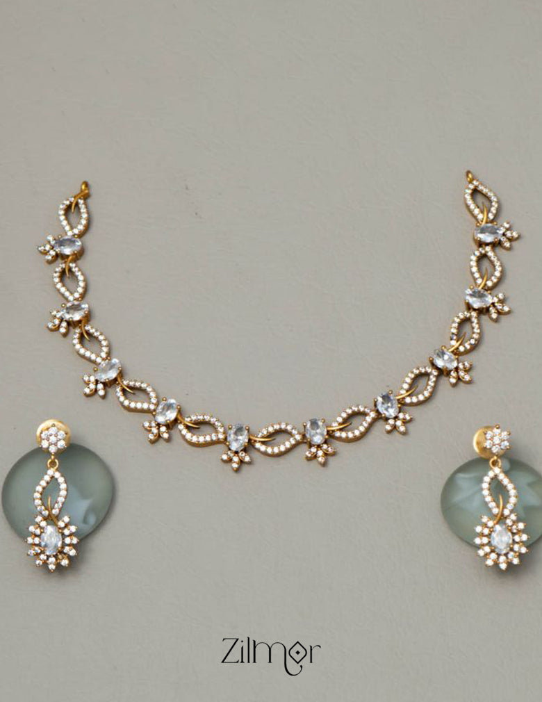 Gold Tone AD Stone Bridal Necklace Earring Set (color option) - SN100777 1-Zilmor