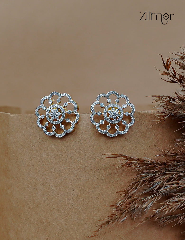 Gold Tone AD Stone Stud Earrings - AF1012858