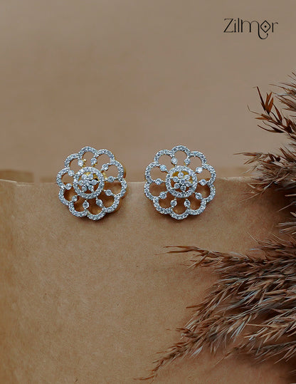 Gold Tone AD Stone Stud Earrings - AF1012858