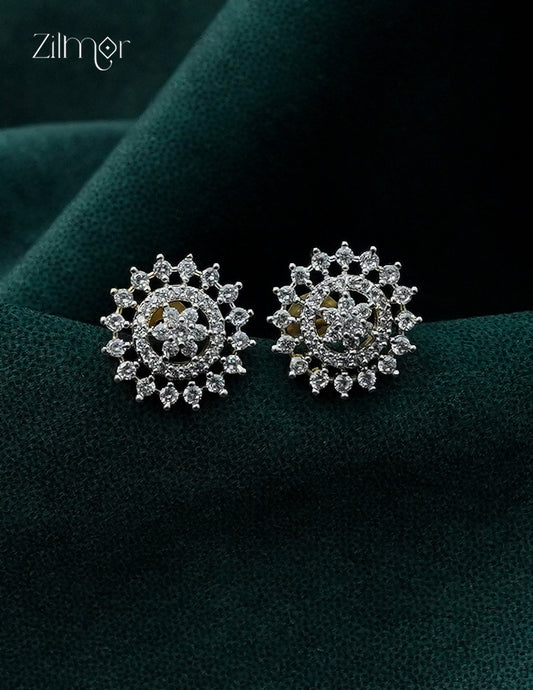 Gold Tone AD Stone Stud Earrings - AF1012864