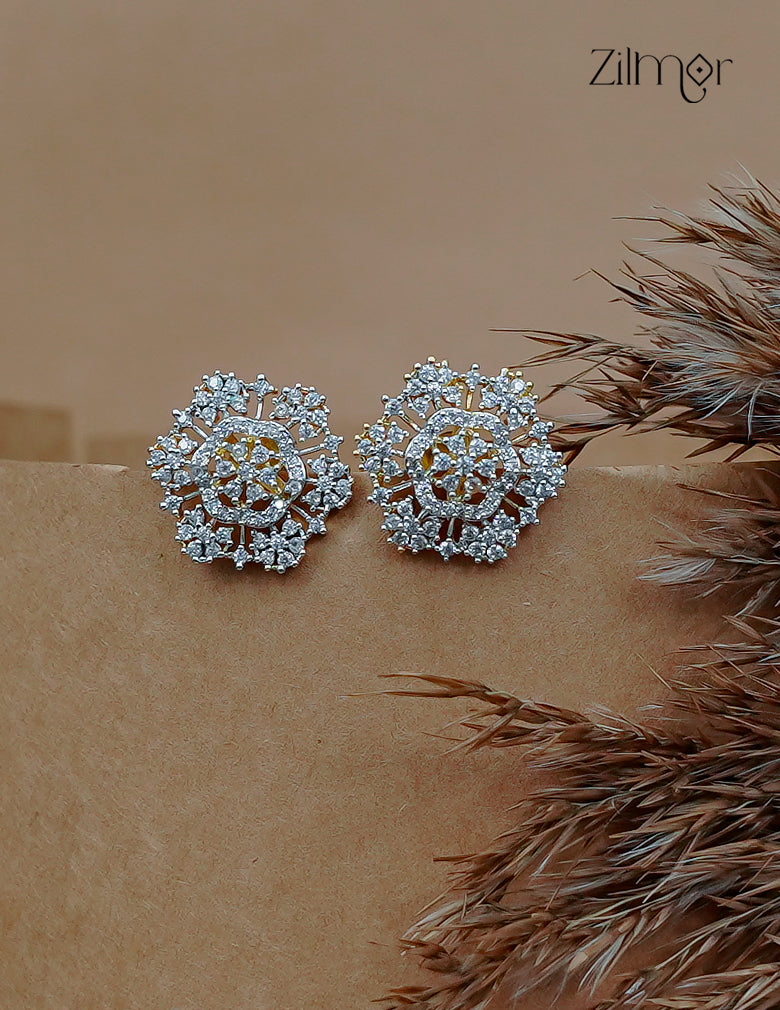 Gold Tone AD Stone Stud Earrings - AF1012865