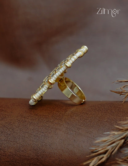 Gold Tone Kundan & Pearl Adjustable Ring - CL1012411