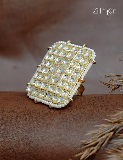 Gold Tone Kundan & Pearl Adjustable Ring - CL1012411