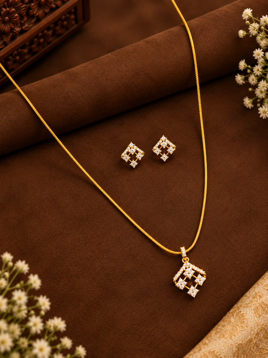 Gold Plated Diamond Replica Pendant & Earring Set -AH1013211
