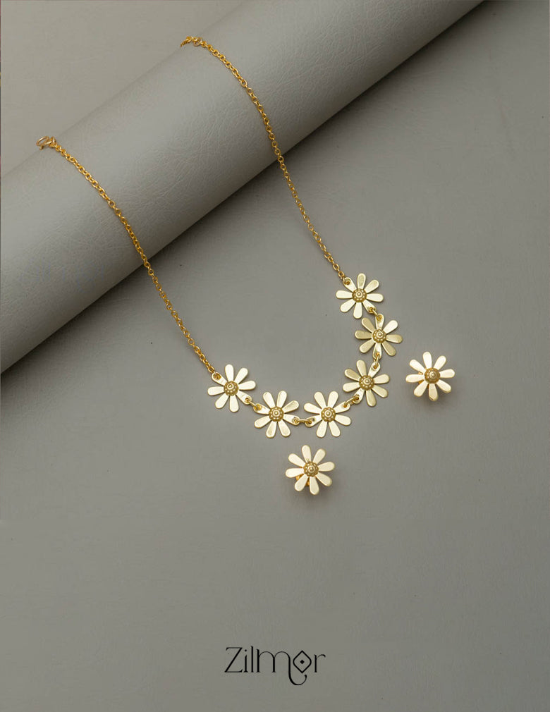Gold sunflower Necklace With Earrings - AS100857 2-Zilmor