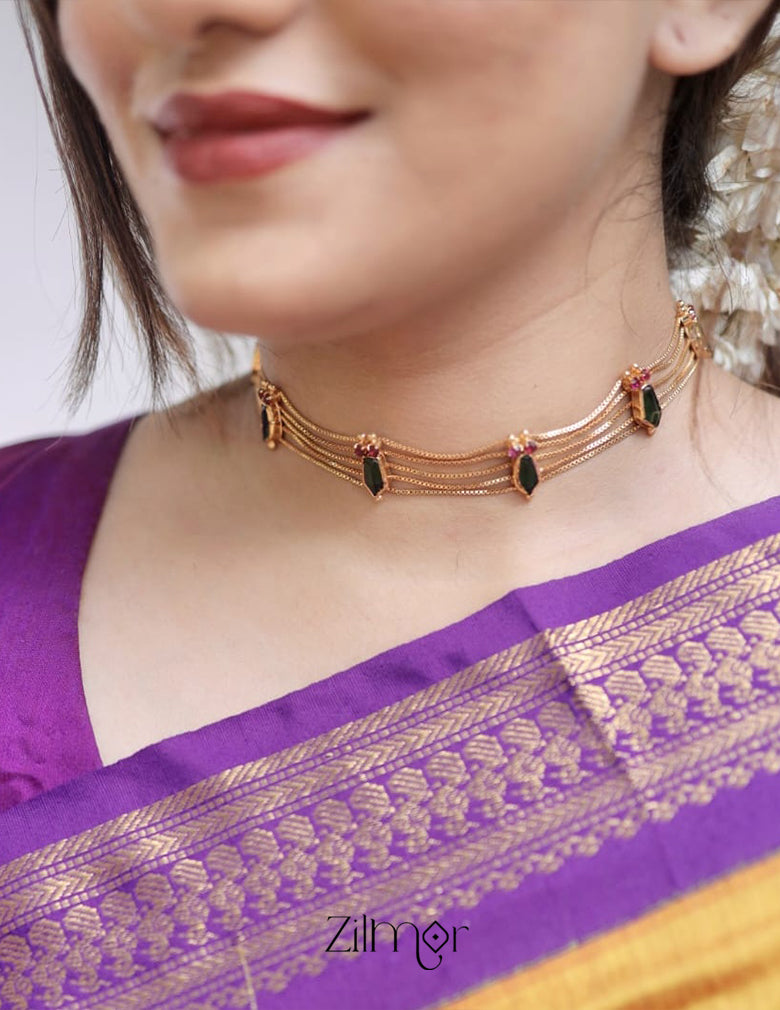 Gold tone nagapadam choker with matching Earring AG10101 6-Zilmor