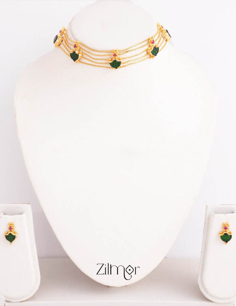 Gold tone palakka choker necklace set with Earrings AG10102 7-Zilmor