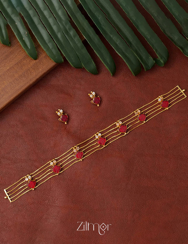 Gold tone palakka choker necklace set with Earrings AG10102 4-Zilmor