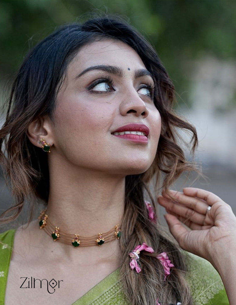 Gold tone palakka choker necklace set with Earrings AG10102