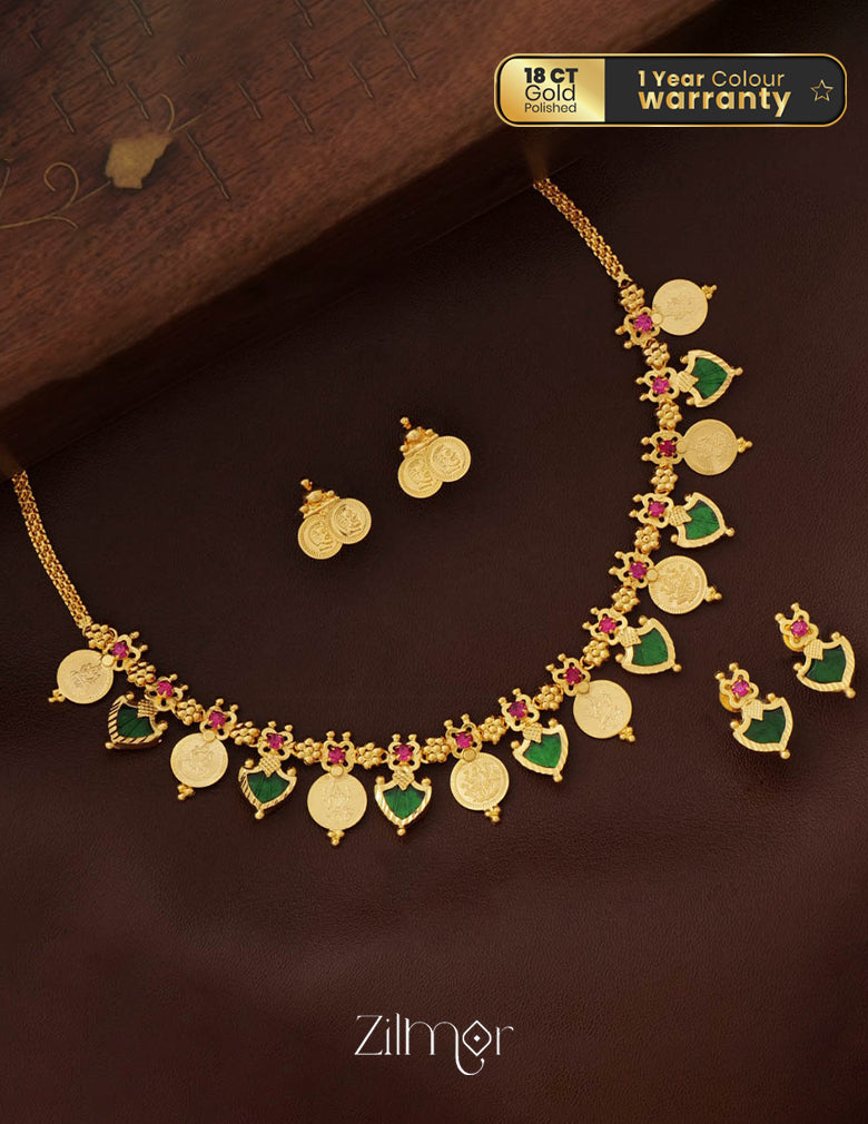 Gold tone palakka coin Necklace Earrings set - PP100234