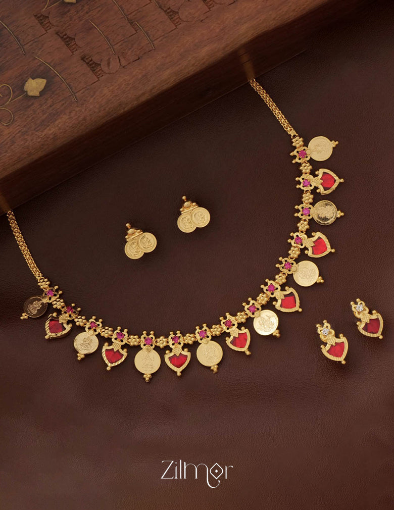 Gold tone palakka coin Necklace Earrings set - PP100234