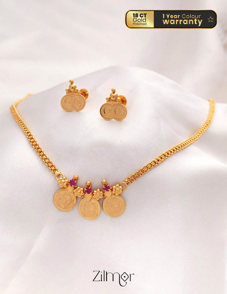 Gold tone small Kaashu chain with Matching Earrings 1-Zilmor
